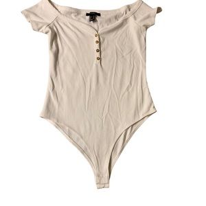 Forever 21 snap crotch Henley style v neck ribbed cream cap sleeve